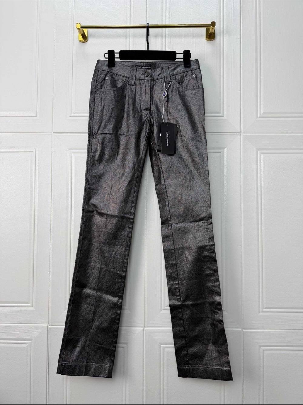 🚩steal Dolce & Gabbana Shimmery Black High-Shine Trousers